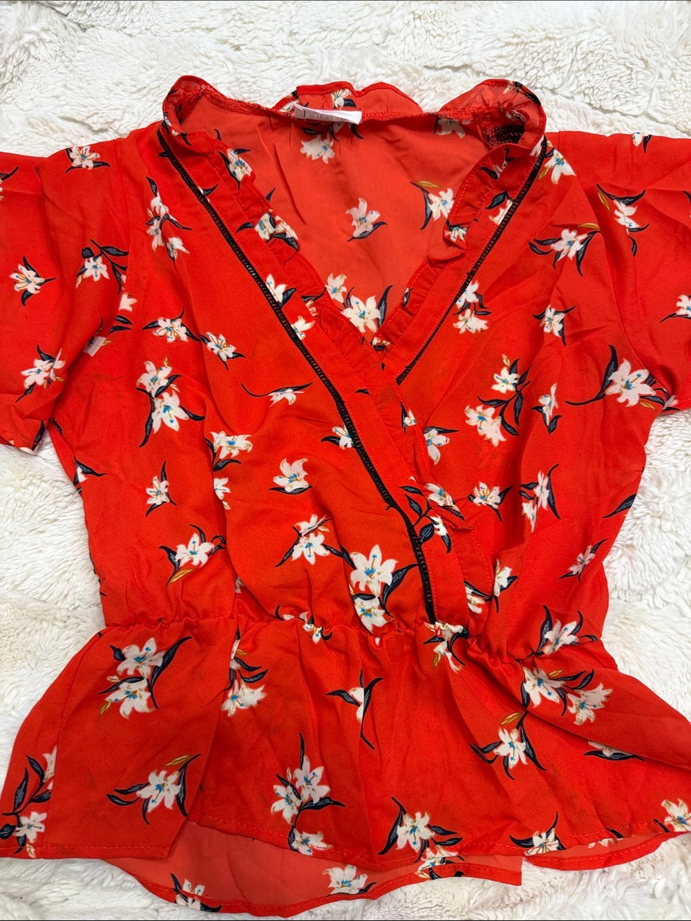 Sienna Sky Red Floral Wrap Peplum Blouse